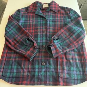 Pendleton Vintage Wool Plaid Shirt Jacket Red Green Navy Blue USA Made Women XL